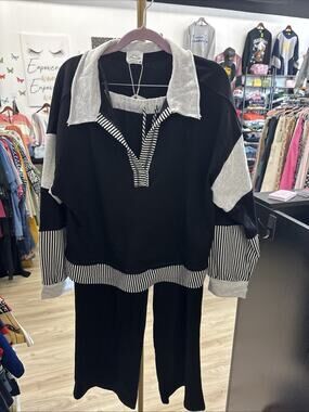 NewIn Colorblock Knit Lounge Set Size L Large Womens Comfy Two Piece Pants Top